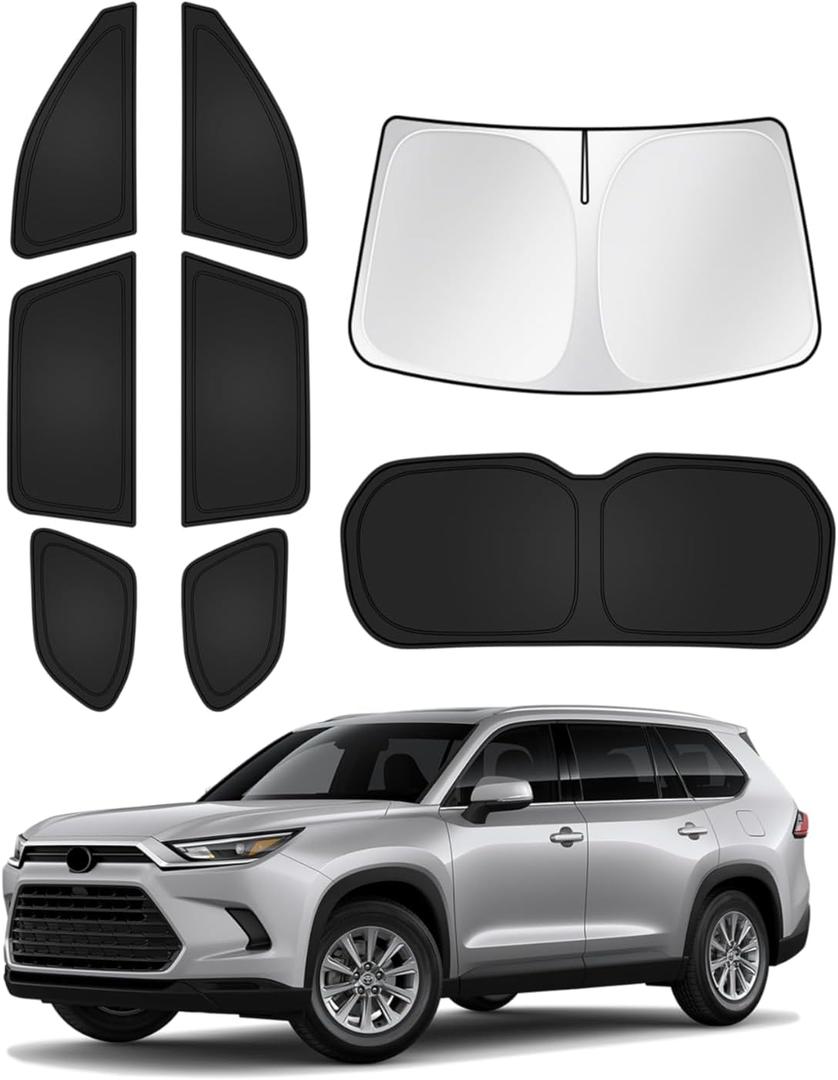 Canvcle Sunshades for 2024-2025 2026 Toyota Grand Highlander Accessories Windshield Sun Shade Side Rear Window Shade Cover Sun Visor Shield Privacy Protection for Camping Keep Vehicle Cool Black 8PCS