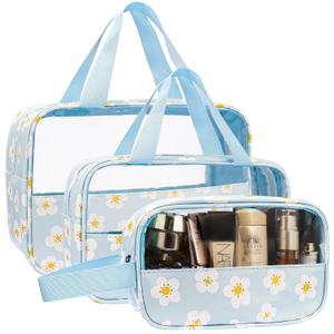 Clear Makeup Bag, TSA-Approved Travel Toiletry Bag for Women Men, 3 Pcs of Carry-On Cosmetic Bag Set, Waterproof Quart Size Organizer Tote Purse Pouch with Handle Zipper Travel Essentials Accessories