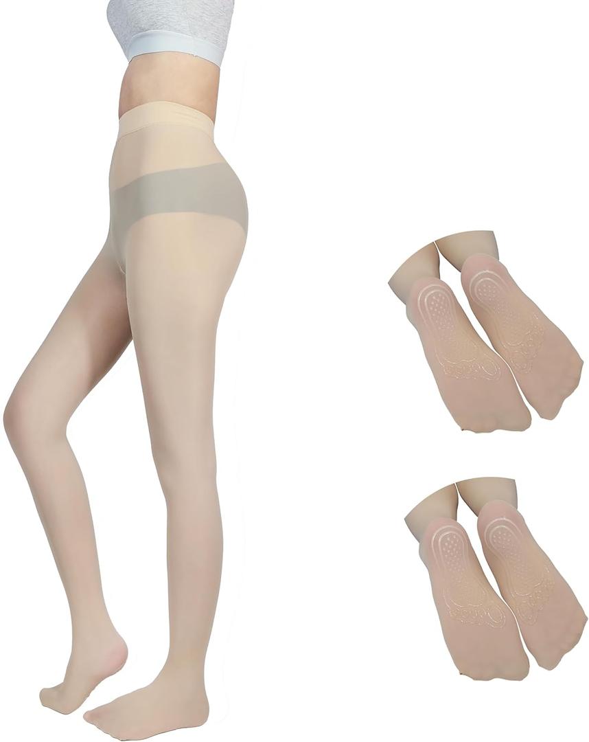 2-Pack Slightly Transparent Tights for girls, High Elasticity Sheen Glossy Anti-Slip for Work Dance Casual (L)