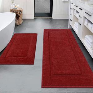 SHACOS Super Soft Red Bathroom Runner Rugs Set of 2 Pieces 47x20 + 32x20 inch Microfiber Long Bath Rugs Non Slip Washable Bathroom Mats Bath Mats for Bathroom Shower Tub