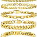 VNOX 5/7 Pcs Chain Bracelet for Men Women - Sturdy Stainless Steel Curb Width Cuban Link Chain Bracelet Set for Men Women,6.5/7/7.4/8.2/9 Inches