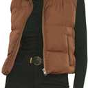 Gihuo Women's Winter Cropped Puffer Vest Stand Collar Zip Up Sleeveless Padded Jacket Lightweight Outerwear(Brown-S)