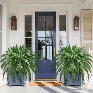 Livole 2 Pcs 48" Large Fake Ferns with Spider Plant, Artificial Ferns for Outdoors Large Faux Boston Fern with 110 Branches Realistic UV Resistant for Planter Indoor Home Garden Porch Hanging Decor