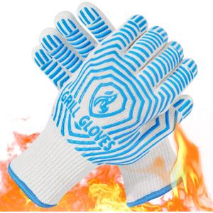 QUWIN BBQ Gloves, Oven Gloves 1472 Extreme Heat Resistant, Grilling Gloves Silicone Non-Slip Oven Mitts, Kitchen Gloves for BBQ, Grilling, Cooking, Baking-1 Pair (Blue, One Size Fits Most)