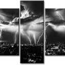 Lightning Storm City Skyline Canvas Wall Art, 5-Panel Set for Living Room | Framed Ready to Hang, Waterproof, Fade-Resistant,HD Print, City Skyline Wall Decor for Bedroom Office