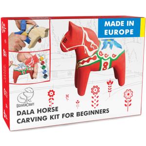 BeaverCraft Wood Carving Kit with Whittling Knife & Basswood - Whittling Set DIY 02 Dala Horse - Hobbies for Adults and Teens - Wood Carving Tools - Hobby Gifts