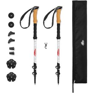 Cascade Mountain Tech Trekking Poles - Carbon Fiber Walking or Hiking Sticks with Quick Adjustable Locks (White)