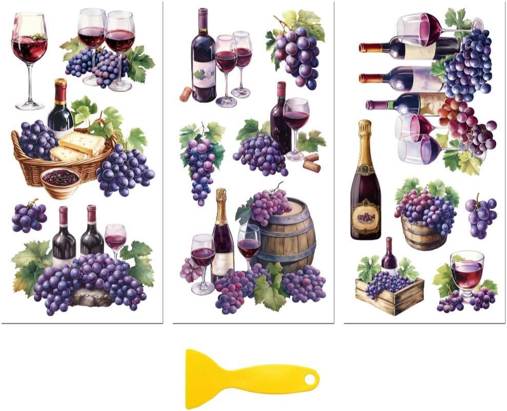 Peacoblue Rub on Transfer Decal Sticker for Furniture Craft Decor 6"x12" Grapes and, 3Pcs Waterproof UV DTF Transfer for Drawer Dresser Glass Porcelain Wood Plastic