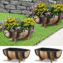 YI 2 Pack Rustic Half Barrel Planters, 16.34x11.81x7.28 Inches Plastic Weather Resistant Plant Flower Pot Indoor & Outdoor Garden Planter