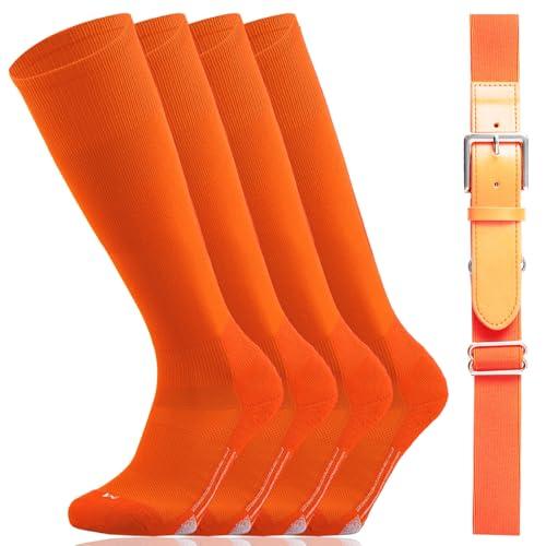 Youper Youth Baseball/Softball Belt & Socks Combo Set (2 Pairs of Socks & 1 Belt) (Orange, Medium), 2 pack