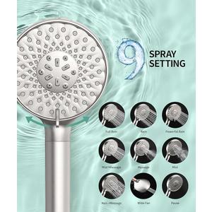Filtered Shower Head with Handheld, High Pressure 9 Spray Mode Brushed Nickel Showerhead with Filters, detachable shower head,Water Softener Filters Beads for Hard Water - Remove Chlorine