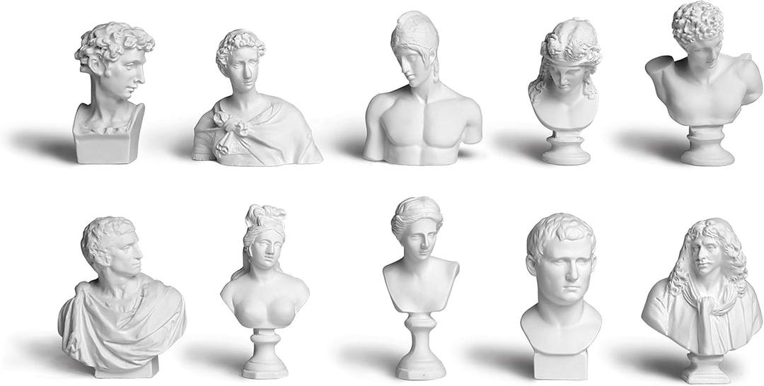 Garwor 10PCS/Set Mini Figures of Greek Mythology Statue Resin Sculpture World Famous Bust Figurine Home Office Art Dcor, 2.75" H