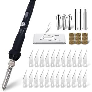 31 Pieces Electric Hot Knife Foam Cutter Tool | 23 Blades | Adjustable Temperature | 3 Chuck Sleeves | for Plastic Cutting