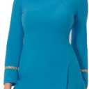 Adult Shirt Dress Women Long-Sleeve Uniform Bodycon Top Classic Cosplay Costume Movie Work Clothes Outfit (XX-Large, Blue)