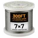 AHEONLAR 300FT 1/8" T316 Stainless Steel Cable for Railing,7x7 Wire Rope,1850 lb Breaking Strength,Deck Stair Fence Hardware Kit for Indoor Outdoor Use,Silver