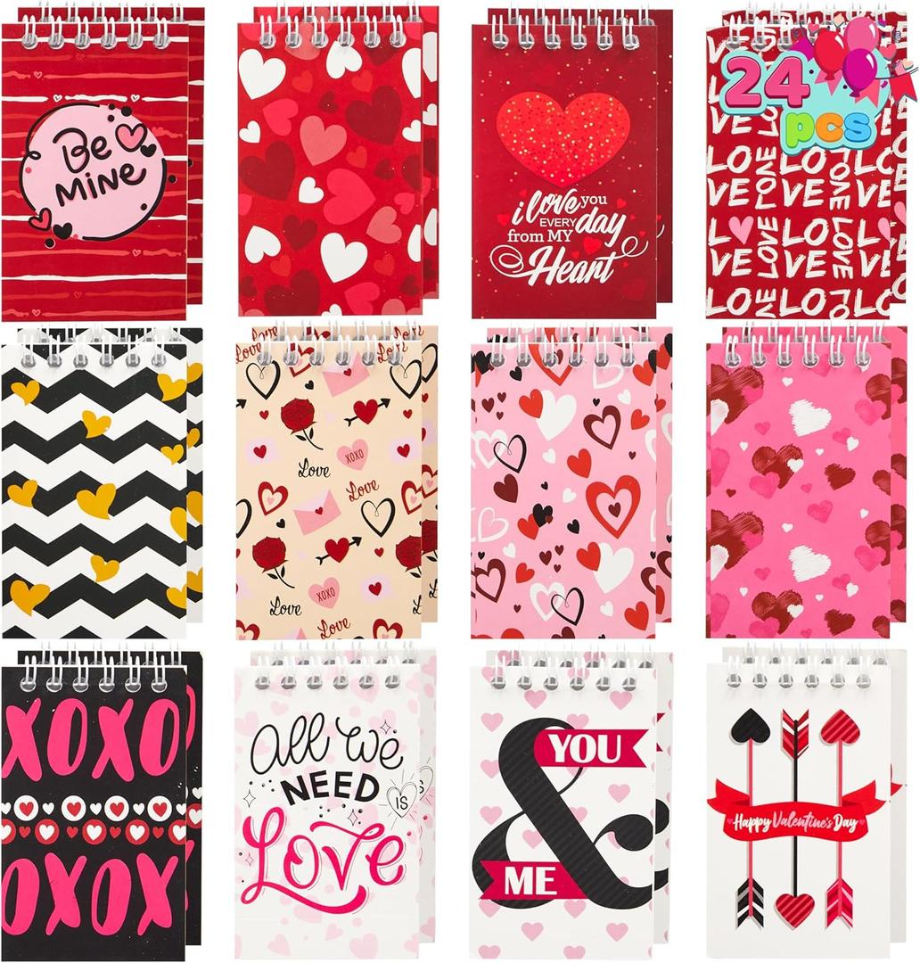 JOYIN 24 Valentine's Day 4'' Notepads, Mini Notesbook Set for Party Favors, Kids School Classroom Gifts Exchange