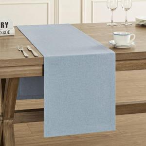 ZeeMart Basic Linen Style Table Runner, 14 x 48 Inch Blue Chambray, Rustic Farmhouse Light Dusty Blue Table Runners 48 Inches Long, Everyday Polyester Table Runner - Machine Washable & Easy Care