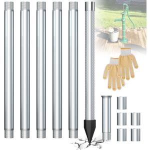 Well Drilling Kit, 1-1/4 Stainless Steel Well Drive Point for Soft Soil, 5x39" Galvanized Drive Point Pipes, Heavy Duty Sand Point Well Kits for Shallow Water, 36"Point 60 Mesh, for Garden, Farm, Lawn