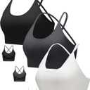 RUNNING GIRL Sports Bras for Women,Sexy Crisscross Back Seamless Supportive Sports Bra Medium Support with Removable Pads (Small, A-Black+Grey+White)