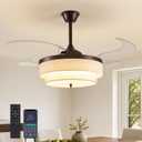 48" Brown Modern Ceiling Fans with Lights Boho Fandelier Retractable Ceiling Fan Light Dimmable Fabric Chandelier Fan for Living Room Dining Room Bedroom