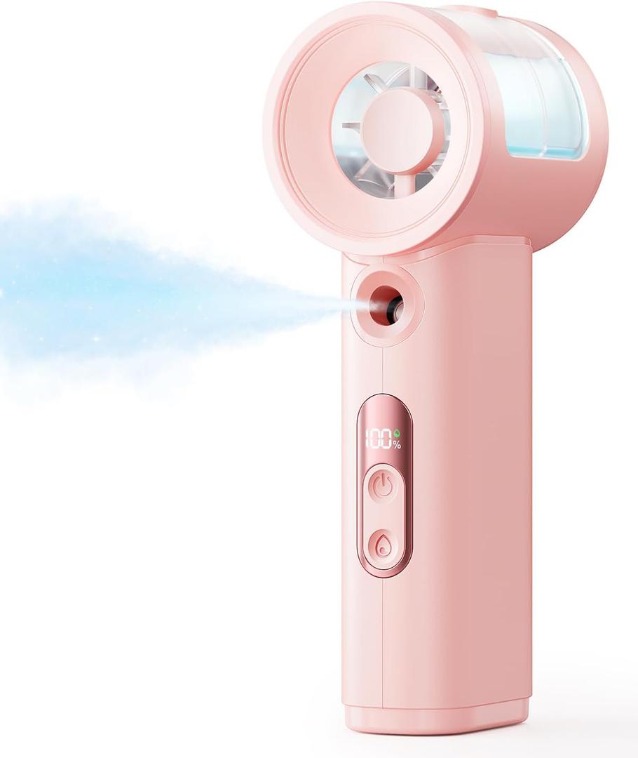 SWEETFULL Handheld Misting Fan Portable - 5000mAh Rechargeable Battery, Powerful Turbo Personal Mister Fans, 5 Speed, Mini Water Spray Mist Hand Fan for Travel, Outdoors, Beach Vacation (Pink)