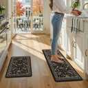 LEEVAN Anti Fatigue Mats for Kitchen Floor Non-Slip, Cushioned Kitchen Mats for Floor 2 Piece, Black Memory Foam Kitchen Mat Set, Waterproof Ergonomic Standing Mat for Bar, Office,Desk, Laundry