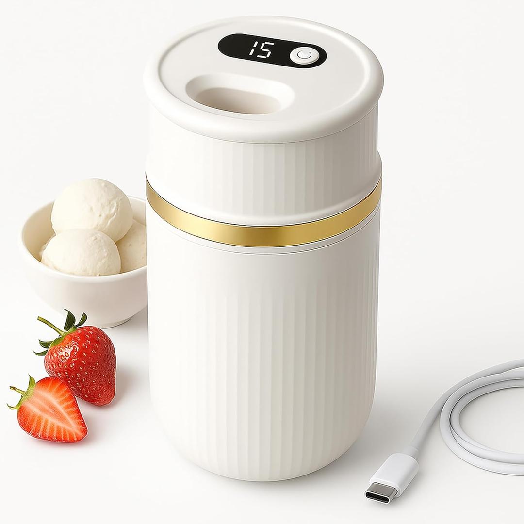 USB-C Rechargeable Portable Ice Cream Maker 0.4 Qt,Cordless Gelato, Sorbet & Frozen Yogurt Machine, Mini Homemade Dessert Maker for Couples, Dorm Kitchens & RVs, Gift-Ready in 1530 Minutes(Gold)