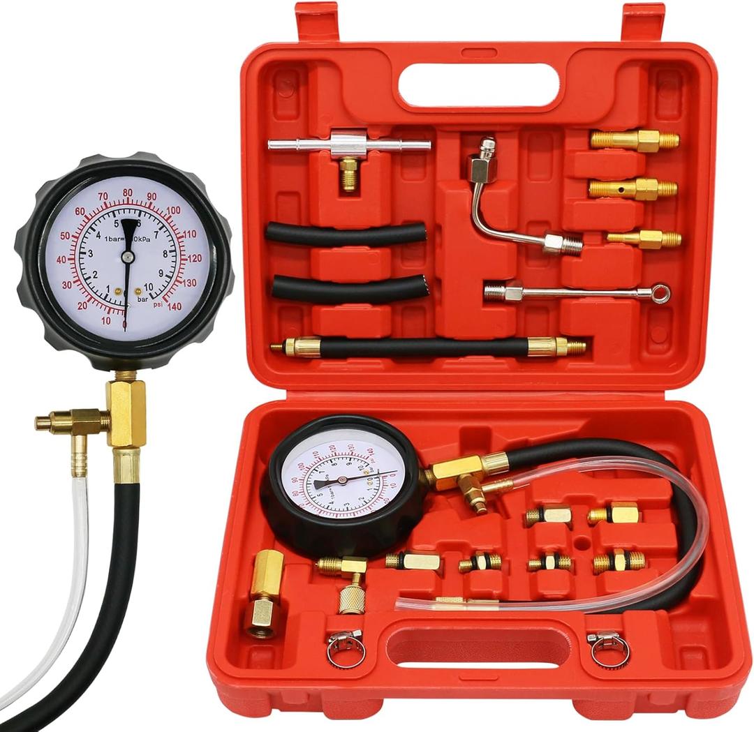 0-140PSI Fuel Injector Injection Pump Pressure Tester, Fuel Pressure Tester Kit, Universal Fuel Pump Pressure Tester Gasoline Car Truck Motorcycle Diagnostic Tool