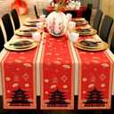 Fanfanwin 4 Pcs Hibachi Party Decorations Hibachi Table Runners 13 x 72 Inch, Faux Linen Table Covers, Asian Pagoda Lantern Print Red Tablecloth for Chinese Japanese Themed Birthday Party Supplies