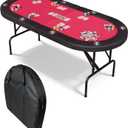 Garvee 8 Player Oval Poker Table Foldable, 72" Poker Game Tables with Storage Bag, Collapsible Legs, Padded Rails & Cup Holders, Portable Folding Game Table for Texas Holdem and Blackjack, Red