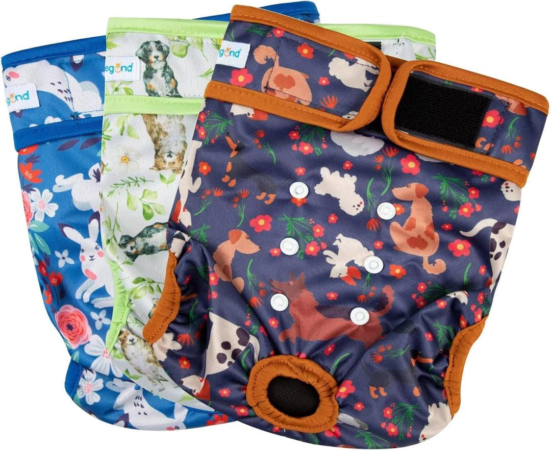 Paw Legend Washable Reusable Female Dog Period Diapers for Heat Doggie Puppy Diapers for Female Dogs (3 Pack, Large) (Large (17.5''-27'' Waist))