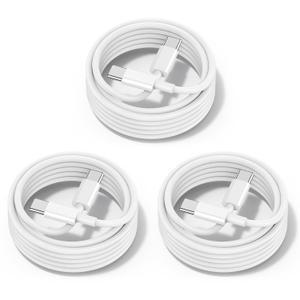 [3+6+10FT] 60W USB C to USB C Cable 3Pack iPhone 17Air 16e 15 Fast Charging Cable,USB-C to USBC Power Cord for iPhone 17/16/15/ Pro Plus Pro Max,MacBook Pro Air/IPad Air 4/5/iPad Pro 12.9/11(White)