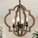 Farmhouse Chandelier Light Fixtures, 4-Light Dining Room Light Fixtures Over Table, Solid Wood Chandeliers for Dining Room, 15.7 Brown Rustic Chandeliers for Living Room Kitchen Island Bedroom Foyer