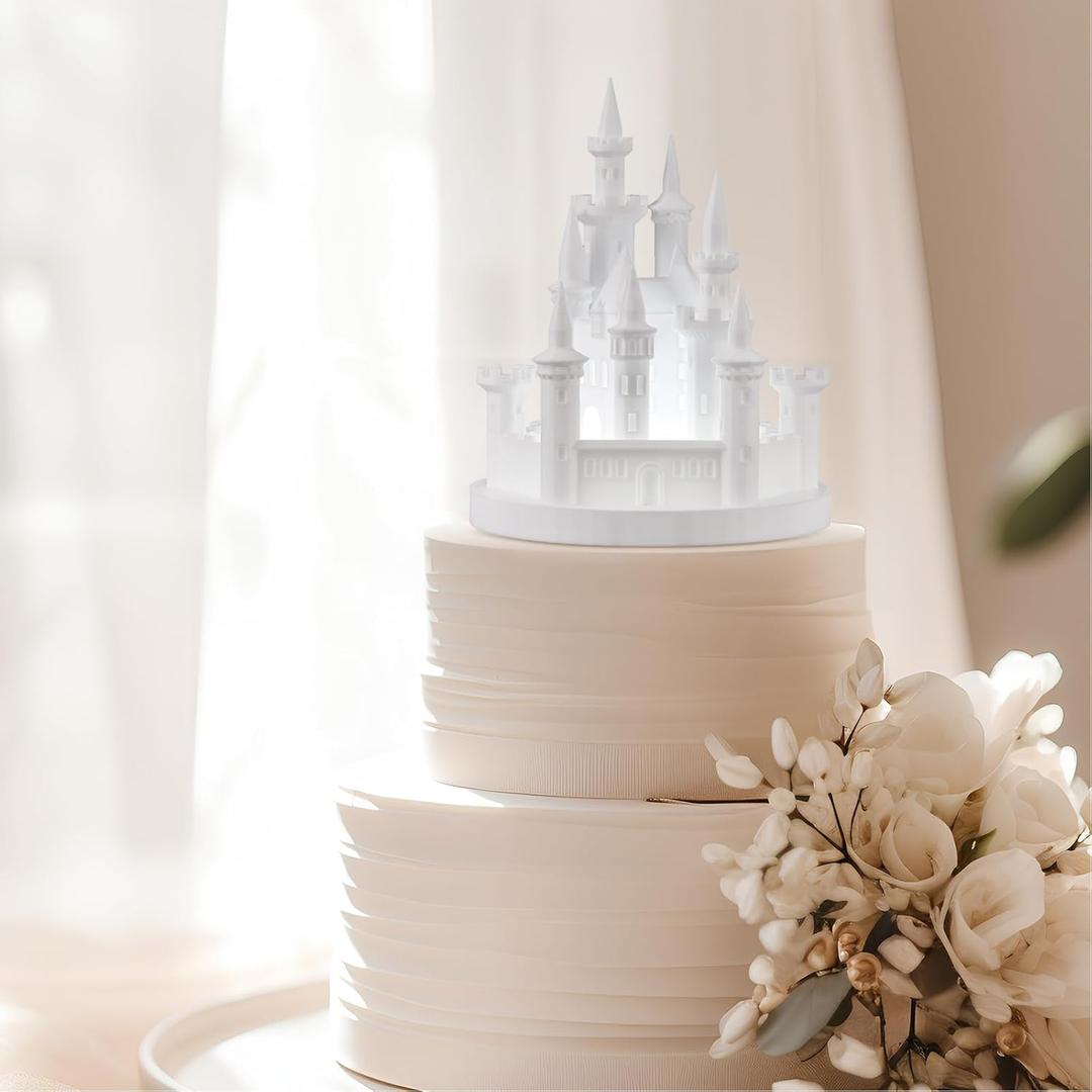Castle Cake Topper Figurine Wedding Cake Topper Birthday Castle Night Light USB Rechargeable Princess Night Light for Wedding Birthday Party Decor(White)