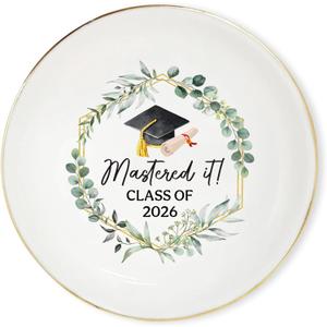 Class Of 2026 Jewelry Tray, Graduation Jewelry Dish, Graduation Hat Ceramic Trinket Tray for Students, College University High School Graduate Congratulation Gift, Masters Degree Keepsake, Mastered It