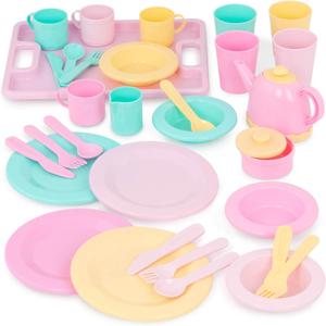 Battat Play Circle Dish Set Plates, Cups, and Tea Party Toys Kitchen Toys for Toddlers Pretend Play 3+ Years(34 Pieces)