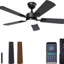 VOLISUN Ceiling Fan with Light, 42 inch Flush Mount Ceiling Fan with Lights and Remote, Dimmable LED Fan Light, Low Profile Ceiling Fan, Black Modern Ceiling Fan for Bedroom, Indoor/Outdoor