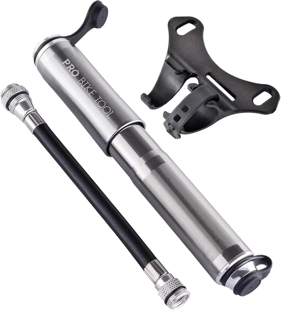 Pro Bike Tool Mini Bike Pump - Compact and Portable Bicycle Tire Pump for Fast Inflation - Compatible with Presta and Schrader Valves - Lightweight and Durable Design - Essential Bicycle Accessories (Titanium)