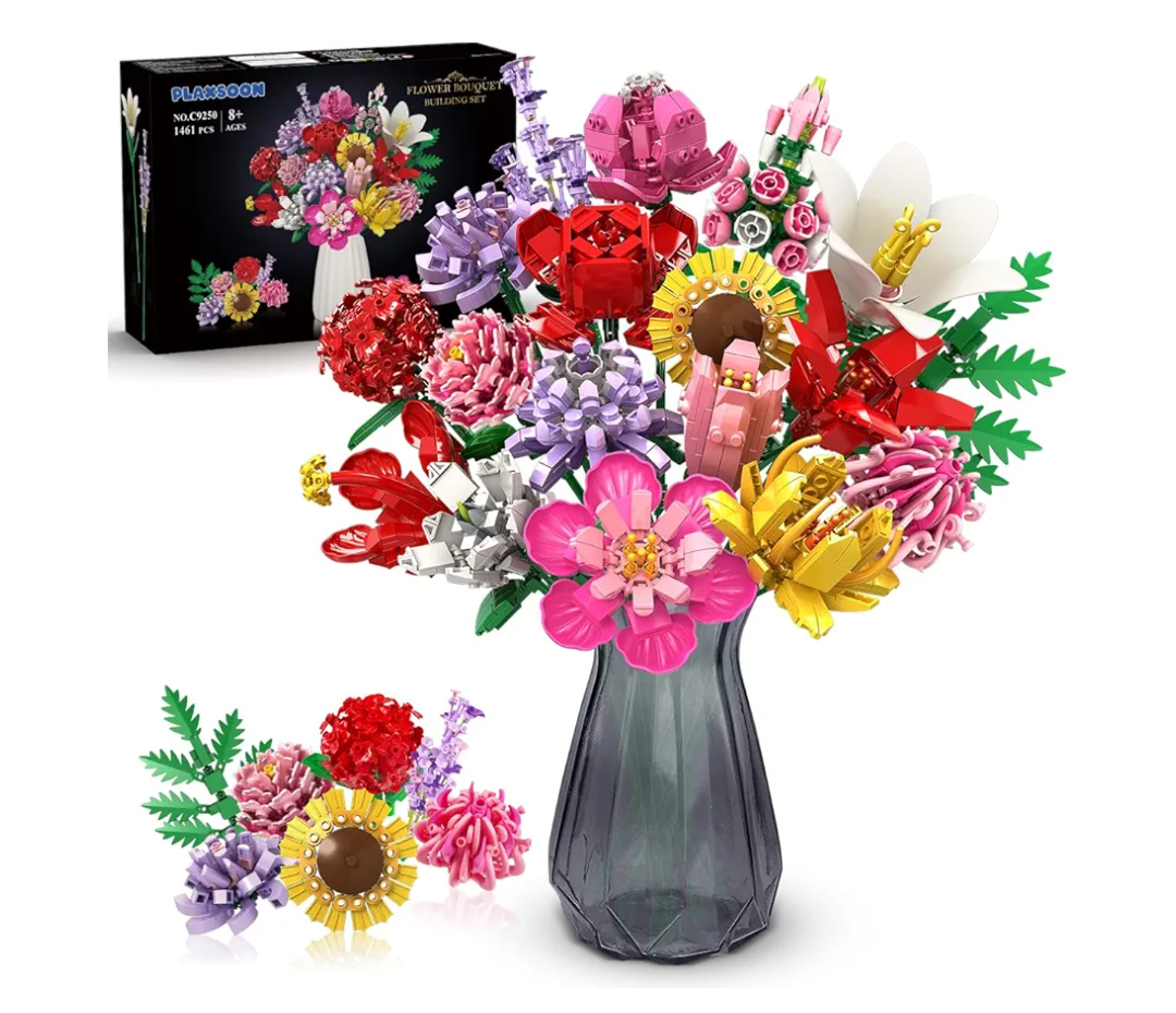 Matafyan Adults Flower Bouquet Building Set for Women, Botanical Building Kit, 11 Flowers Block Toys, with DIY Paper Vase (530 Pcs)