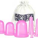 MAFLY Cupping Therapy Sets 7Pcs Silicone Anti Cellulite Cup Vacuum Suction Massage Cups Facial Cupping Sets Body and Face Massager for Adults Home Use (Pink)