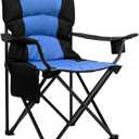 Oversized Camping Chair Folding Heavy Duty Quad Outdoor Large Lawn Chairs Portable Support 400 lbs Padded Thicken Oxford with Armrests, Storage Bag, Cup Holder, Carry Bag for Outside(Blue)