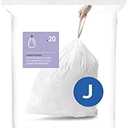 simplehuman Code J Custom Fit Drawstring Trash Bags in Dispenser Packs, 20 Count, 30-45 Liter / 8-12 Gallon, White