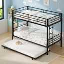 VECELO Twin Over Twin Bunk Bed with Trundle, Metal Bunkbeds with Ladder and Full-Length Guardrail, Noise Free, No Box Spring Needed, Black