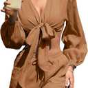 Herseas Women's Swimsuit Coverup Self Tie Blouse Shorts Set Bikini Cover Up Beach Outfit (Brown, XXL)