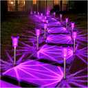 DenicMic Solar Lights Outdoor 10 Pack Waterproof Purple LED Stainless Steel Stake Outside Lights for Yard Pathway Garden Driveway Walkway Landscape Path Lighting Halloween Decorations Outdoor