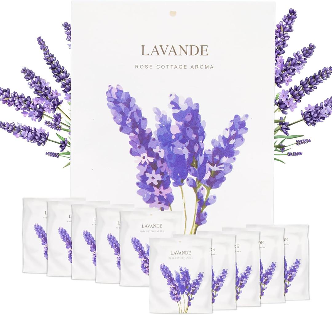 RAINFLOW 10 Packs Lavender Sachets - Fresh Scents Sachet Packets, Hanging Scent, Lavender Bags for Drawers and Closets, Closet Decor, Prayer Closet Essentials