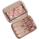 NISHEL Large Double Layer Travel Makeup Bag Women, Cosmetic Case, Organizer for Travel-Size Accessories Bottles, Brushes, Conditioner, and Skin Care Products, Pink
