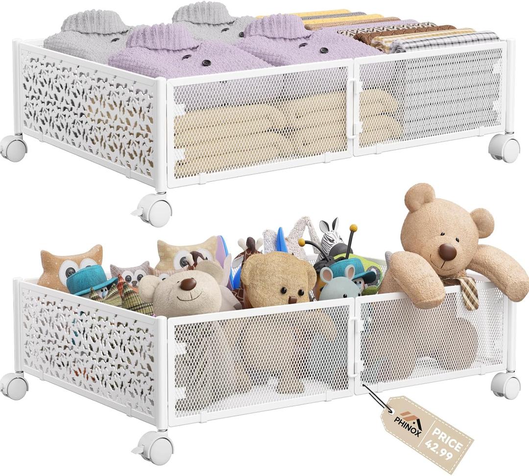 Under Bed Storage, Under the Bed Storage Containers with Wheels, Under Bed Shoe Storage Organizer Drawer for Bedroom Clothes Shoes Blankets - 2 Pack