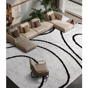 YIHOUSE Modern Area Rugs for Living Room, 8x10 Washable Black and White Rug, Thin Abstract Geometric Striped Rug, Area Rug for Bedroom,Kitchen,Dining Room,Office