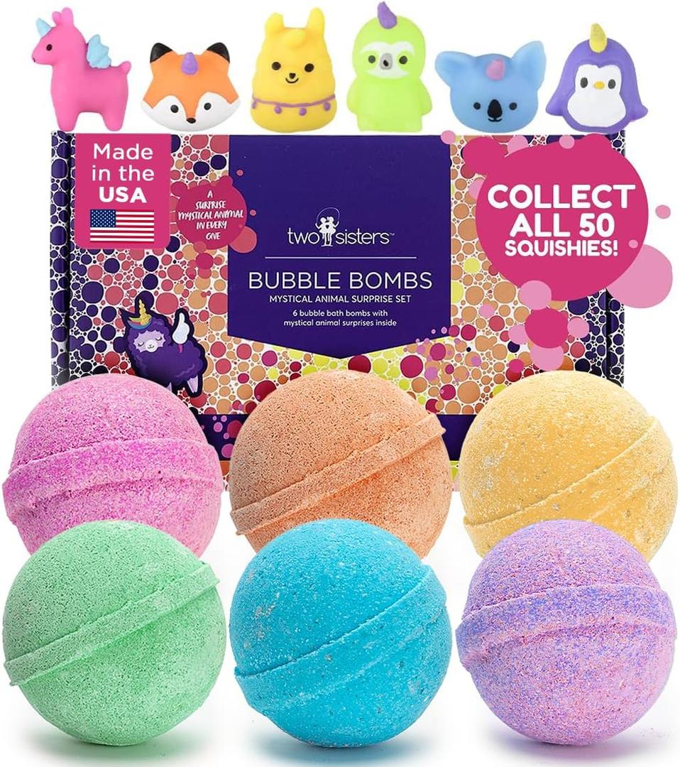 Mystical Bath Bombs for Girls and Boys with Surprise Toys Inside (5 Pack) - Large Bubble Bath Bombs for Kids - Fruity Scents, Fizzies, Made in USA, Mystic Animal - Ideal Holiday Gift by Two Sisters